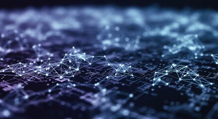 Abstract digital network with blue and purple glowing lights