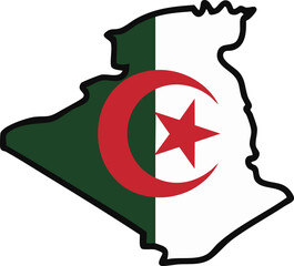 Algeria map silhouette with national flag design isolated on white background
