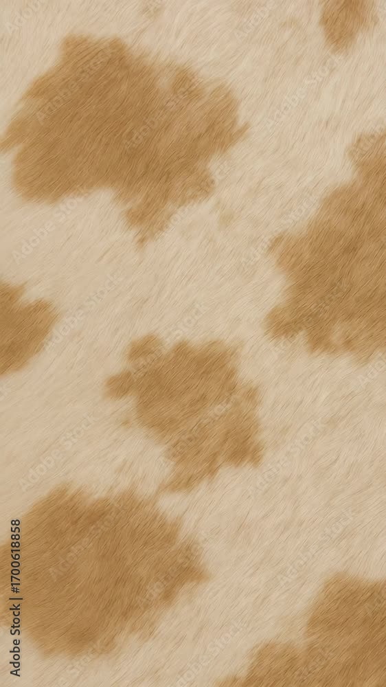 Poster top-down view of a cowhide pattern with soft brown and cream tones, perfect for video backgrounds or