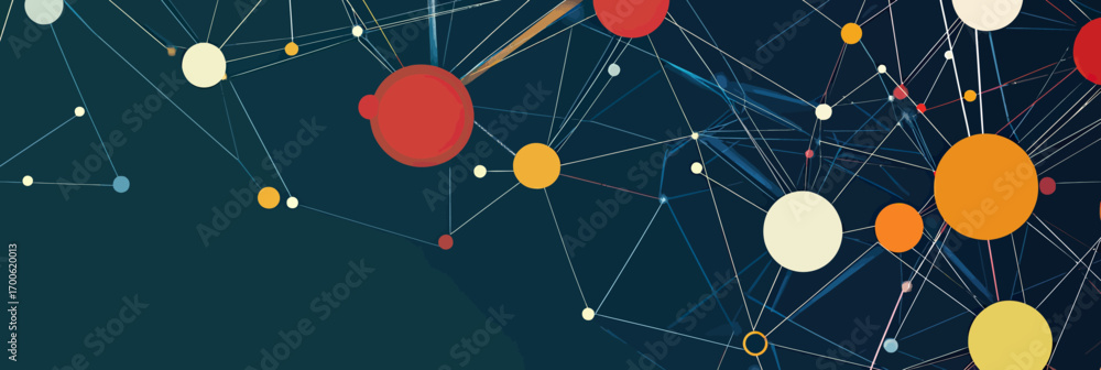 Aufkleber abstract network connection with colorful nodes and lines on dark background representing digital co