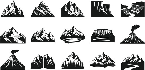 Mountain landscapes, volcanic eruption, canyon views, forest scenery, nature illustrations, outdoor adventure, wilderness, river valley, scenic peaks, natural beauty, hiking destinations, volcanic smo