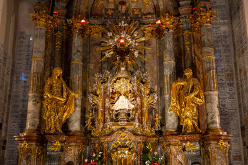 Infant jesus of prague statue in church of our lady victorious in prague, czechia