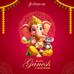 Happy Ganesh chaturthi background, ganesh chaturthi social media post, cute ganesh cartoon style idol illustration concept