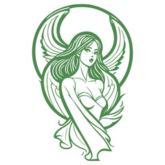 angel beauty girl illustration green