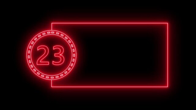 Red Neon Number 23 Inside Circle With Rectangular Frame On Black Background ninety one count