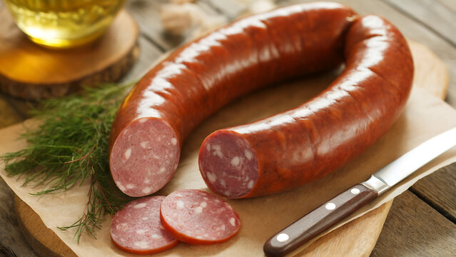 Vltavsk&yacute; utopenec - Vltava utopenec, a regular sausage marinated in a sour marinade for two weeks.