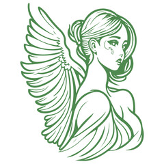 angel beauty girl illustration green