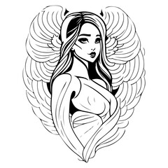 Fototapeta premium angel beauty girl illustration sketch