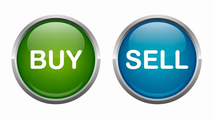 Green Buy and Blue Sell Buttons on White Background