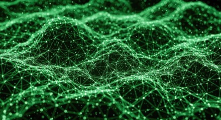 Abstract green glowing network structure on black background