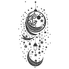 decoration hanging lantern moon star illustration grey