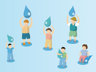 Children embracing waterdrop show importance of water vector illustration graphic EPS 10
