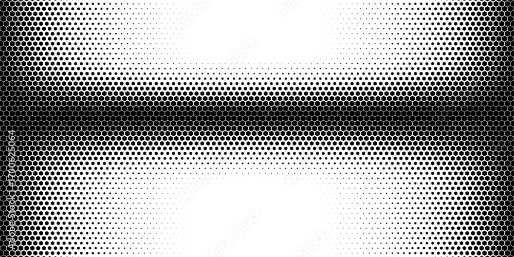 Wall mural horizontal black halftone of hexagon design for pattern and background. eps10. vector ilustration