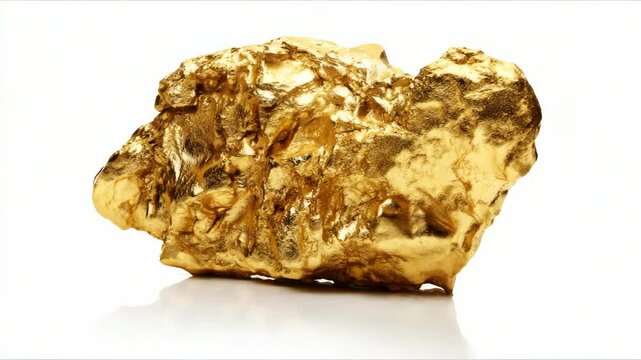 Large natural gold nugget with irregular shape and rich texture, photographed on a white background, symbolizing wealth and precious metals
