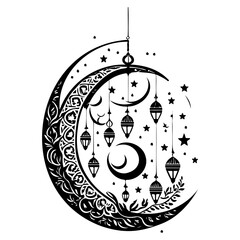 Fototapeta premium Ramadan Lantern Hanging Crescent Moon illustration sketch hand draw