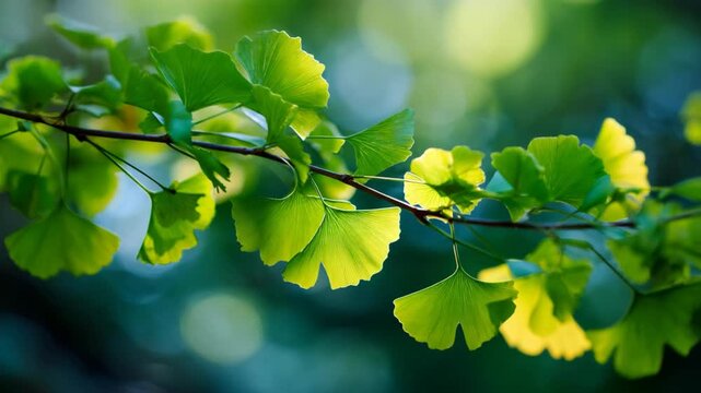 close up Ginko leaves back light with soft sunlight