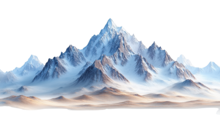 Picturesque landscape with majestic mountain peaks isolated on a white transparent background