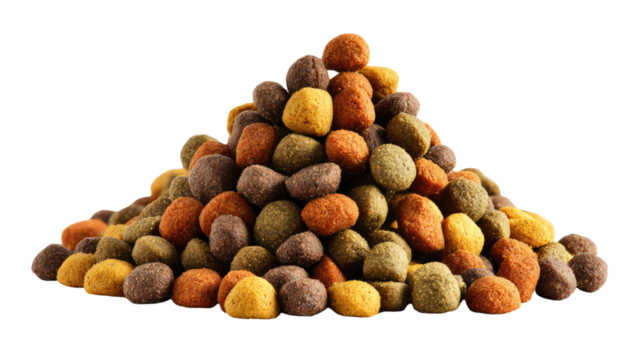 Dog kibble piling up crunchy brown dry food heap nutritious pet meal animal feed illustration isolated on white background