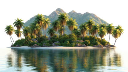 Picturesque palm island isolated on a white transparent background