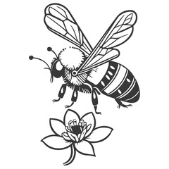Bee on flower spring illustration grey
