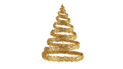 Golden glitter spiral Christmas tree shiny festive holiday decoration sparkling xmas ornament modern seasonal design isolated on white background