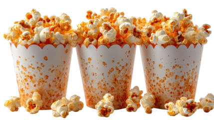 popcorn in a red-white striped carton box isolated on a white transparent background
