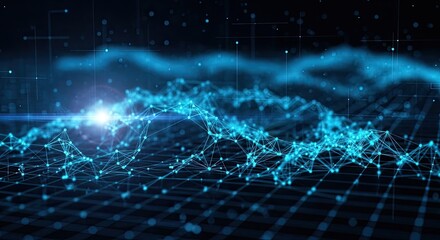 Abstract digital network with glowing blue and purple particles