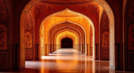 Architectural marvel of ancient Indian palace hallways with intricate designs