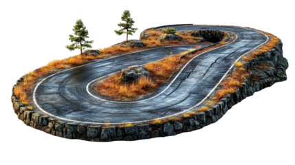 Race track with sharp curves isolated on a white transparent background