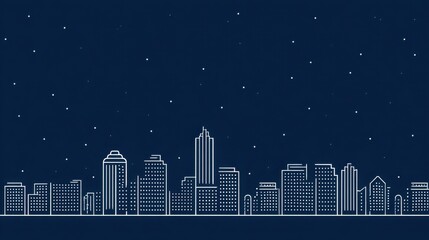 Minimalist City Skyline at Night with Starry Background and Clean Lines, Perfect for Urban Landscape or Nightlife Themed Applications and Designs