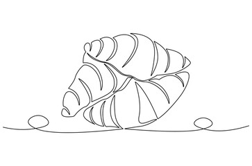 Continuous one line drawing of Croissant. Single line drawing illustration of Fresh baked croissant. French bakery concept vector art. Doodle line illustration.