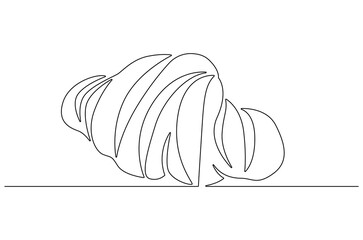 Continuous one line drawing of Croissant. Single line drawing illustration of Fresh baked croissant. French bakery concept vector art. Doodle line illustration.