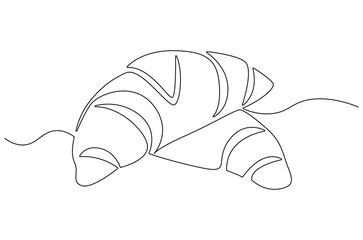 Continuous one line drawing of Croissant. Single line drawing illustration of Fresh baked croissant. French bakery concept vector art. Doodle line illustration.