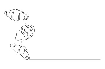 Continuous one line drawing of Croissant. Single line drawing illustration of Fresh baked croissant. French bakery concept vector art. Doodle line illustration.