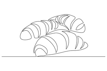 Continuous one line drawing of Croissant. Single line drawing illustration of Fresh baked croissant. French bakery concept vector art. Doodle line illustration.