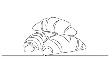 Continuous one line drawing of Croissant. Single line drawing illustration of Fresh baked croissant. French bakery concept vector art. Doodle line illustration.