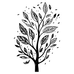 Fototapeta premium tree half spring autumn floral illustration sketch draw