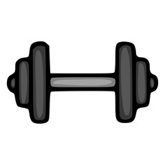 A grayscale vector illustration of a dumbbell, featuring a cartoonish style with distinct shading and a bold outline, ideal for fitness-related designs.
