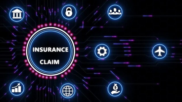 Business Insurance Claim concept.Circuit board with Technology background.