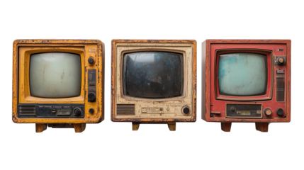 Retro TV boxes cut out with a frame screen isolated on a white transparent background