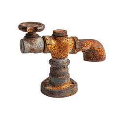Rusty old water faucet isolated on a white transparent background