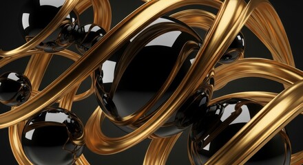 Abstract Golden DNA Structure with Black Spheres