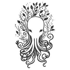 octopus flower illustration grey