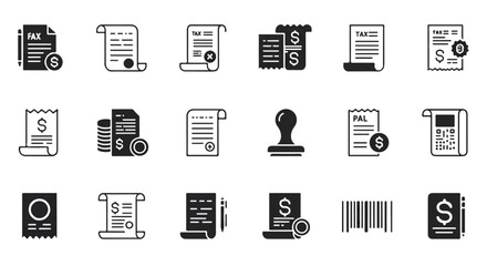 Collection of financial documents and receipts representing accounting and tax preparation in a clean, minimalist style.