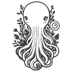 Obraz premium octopus flower illustration grey