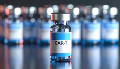 Medical vial labeled CAR-T therapy representing breakthrough in cancer immunotherapy innovation and advanced biotechnology treatment options