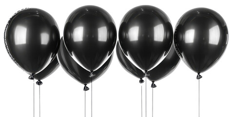 Set of black balloons isolated on a white transparent background