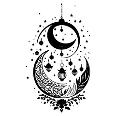Ramadan Lantern Hanging Crescent Moon illustration sketch hand draw