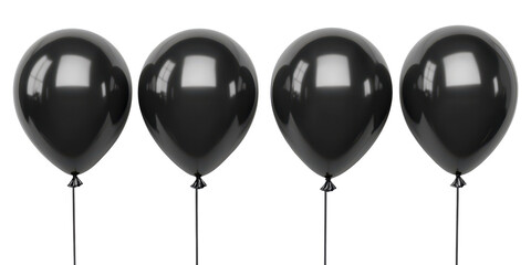 Set of black balloons isolated on a white transparent background