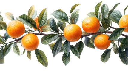 Set of branches with ripe, delicious oranges isolated on a whit, transparent background